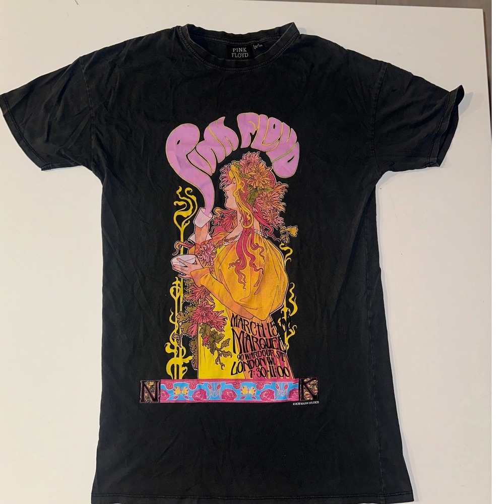Pink‎ Floyd Shirt Band T Black Psychedelic Mucha Women Small Long Sleep Graphic